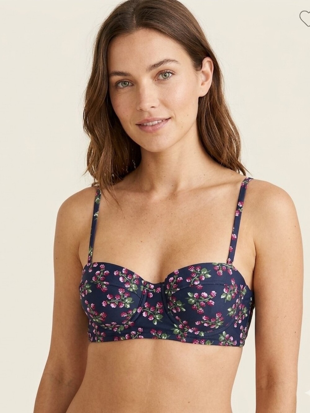 NWT J Crew Raspberry Fruit Print Navy Bikini Top Swimwear Size 34A